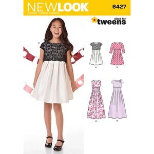New Look Sewing Pattern 6427 Tweens Girls Size 8-16 Dress Maxi Knee Length Lace